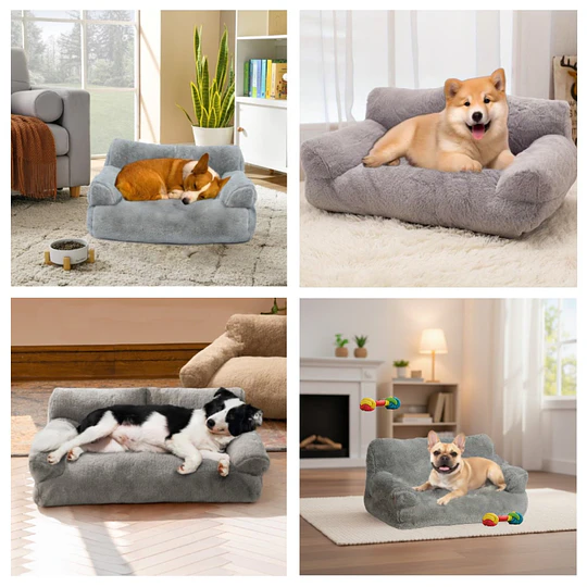 Cama Sofá Relajante Mascotas PetsCool L Gris Lavable y Ortopédica