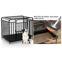 Jaula para Perro y Gato Grande Petscool, Doble puerta, Bandeja y Ruedas