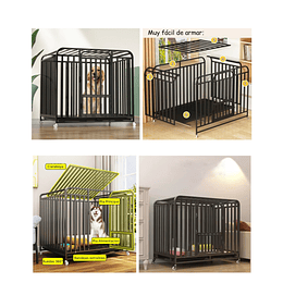 Jaula para Perro y Gato Grande Petscool, Doble puerta, Bandeja y Ruedas