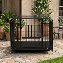 Jaula para Perro y Gato Grande Petscool, Doble puerta, Bandeja y Ruedas