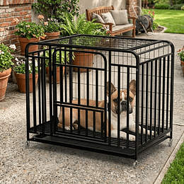 Jaula para Perro y Gato Grande Petscool, Doble puerta, Bandeja y Ruedas