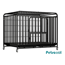 Jaula para Perro y Gato XL Petscool, Doble puerta, Bandeja y Ruedas