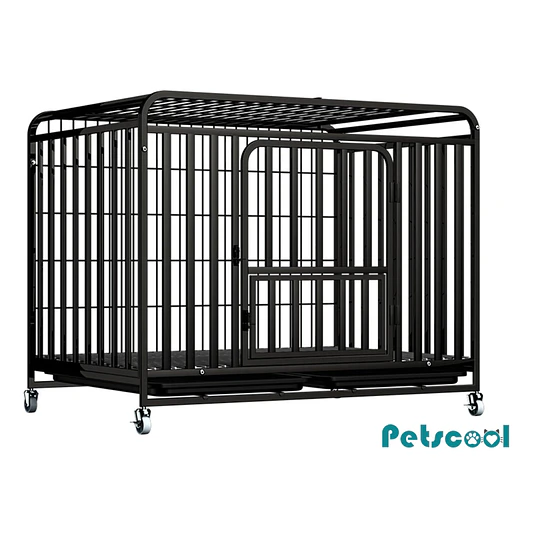 Jaula para Perro y Gato XL Petscool, Doble puerta, Bandeja y Ruedas