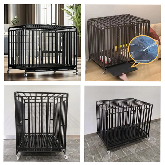 Jaula para Perro y Gato XL Petscool, Doble puerta, Bandeja y Ruedas