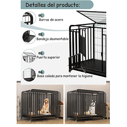 Jaula para Perro y Gato XL Petscool, Doble puerta, Bandeja y Ruedas