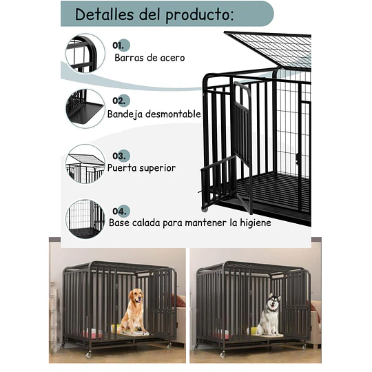 Jaula para Perro y Gato XL Petscool, Doble puerta, Bandeja y Ruedas