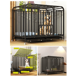 Jaula para Perro y Gato XL Petscool, Doble puerta, Bandeja y Ruedas
