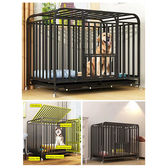 Jaula para Perro y Gato XL Petscool, Doble puerta, Bandeja y Ruedas