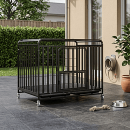 Jaula para Perro y Gato XL Petscool, Doble puerta, Bandeja y Ruedas