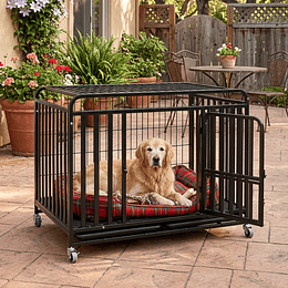 Jaula para Perro y Gato XL Petscool, Doble puerta, Bandeja y Ruedas