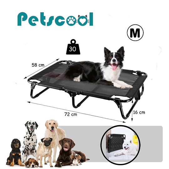 Cama Elevada para Perro PetsCool Talla M Plegable 30 KG Negra 