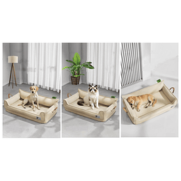Cama Sofá de Perro PetsCool 4 Estaciones Impermeable Eco cuero Beige Talla S hasta 15 kg    