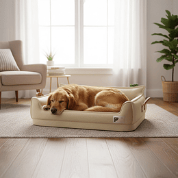 Cama Sofá de Perro PetsCool 4 Estaciones Impermeable Eco cuero Beige Talla M hasta 25 kg    
