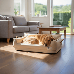 Cama Sofá de Perro PetsCool 4 Estaciones Impermeable Eco cuero Beige Talla M hasta 25 kg    