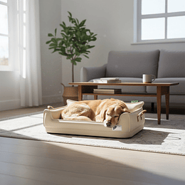 Cama Sofá de Perro PetsCool 4 Estaciones Impermeable Eco cuero Beige Talla M hasta 25 kg    