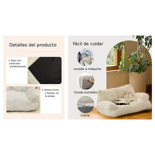 Cama Sofá Relajante Mascotas PetsCool M Beige Lavable y Ortopédica 