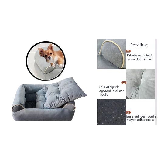 Cama Sofá para Perros medianos PetsCool M 70x55 cm Gris Lavable y Ortopédica