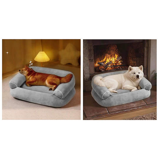 Cama Sofá para Perros medianos PetsCool M 70x55 cm Gris Lavable y Ortopédica