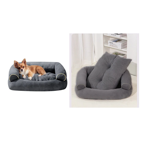 Cama Sofá para Perros Grandes y Medianos PetsCool L 105 x 65 cm Gris oscuro Lavable y Ortopédica