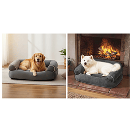 Cama Sofá para Perros Grandes y Medianos PetsCool L 105 x 65 cm Gris oscuro Lavable y Ortopédica