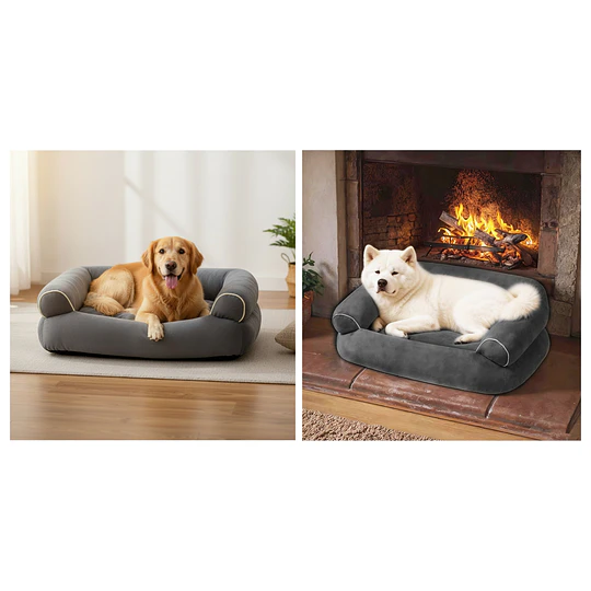 Cama Sofá para Perros Grandes y Medianos PetsCool L 105 x 65 cm Gris oscuro Lavable y Ortopédica