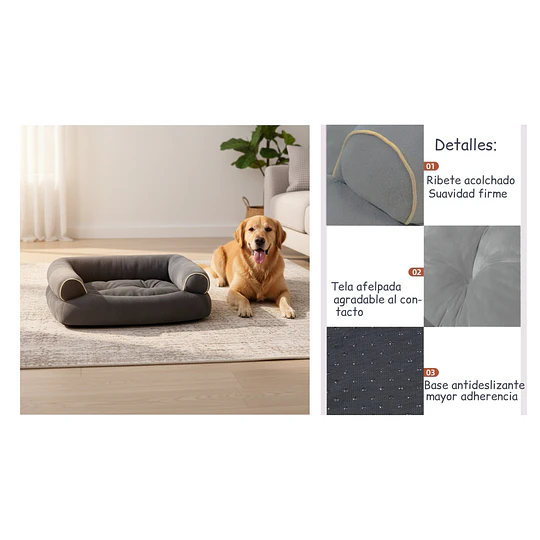 Cama Sofá para Perros Grandes y Medianos PetsCool L 105 x 65 cm Gris oscuro Lavable y Ortopédica