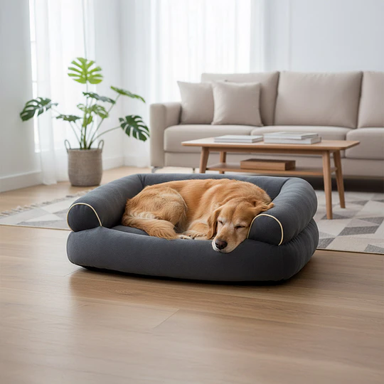 Cama Sofá para Perros Grandes y Medianos PetsCool L 105 x 65 cm Gris oscuro Lavable y Ortopédica