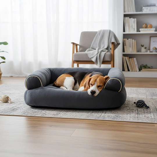 Cama Sofá para Perros Grandes y Medianos PetsCool L 105 x 65 cm Gris oscuro Lavable y Ortopédica