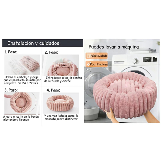Cama Nido Donut Mascotas M PetsCool Rosa 60 cm Antiansiedad Perro Gato