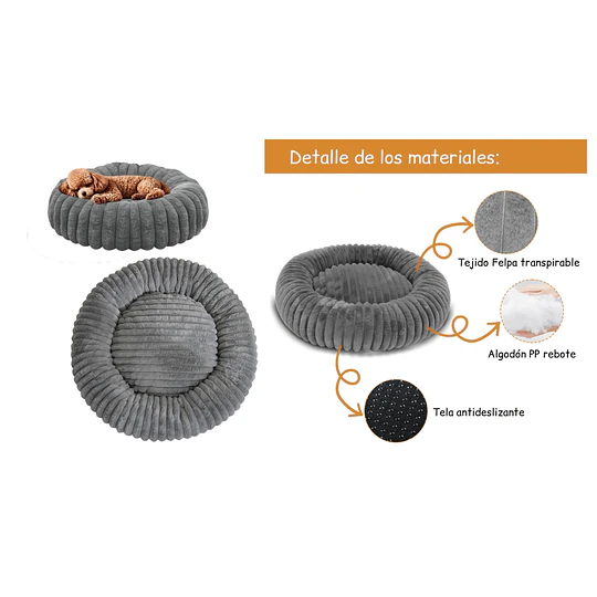 Cama Nido Donut Mascotas M PetsCool Gris 60 cm Antiansiedad Perro Gato
