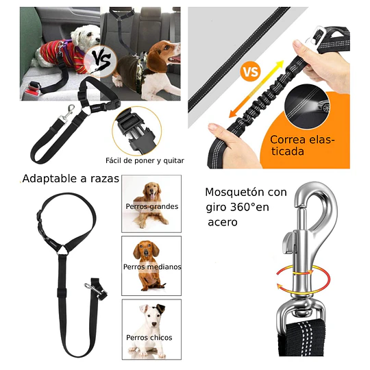 Cinturón de Seguridad Perro Multi Tamaño Petscool Elástico Reflectante 4 en 1