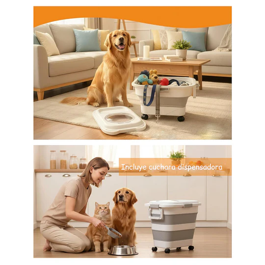 Contenedor Hermético Plegable Alimento Mascota PetsCool 22 kg Gris Ruedas