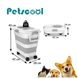 Contenedor Hermético Plegable Alimento Mascota PetsCool 22 kg Gris Ruedas