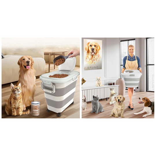 Contenedor Hermético Plegable Alimento Mascota PetsCool 22 kg Gris Ruedas