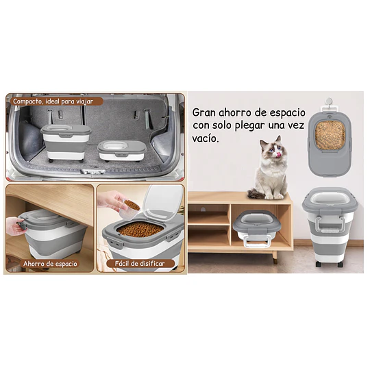 Contenedor Hermético Plegable Alimento Mascota PetsCool 22 kg Gris Ruedas