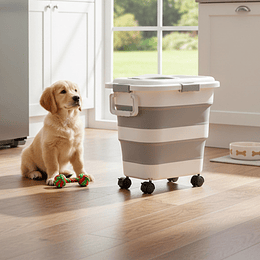Contenedor Hermético Plegable Alimento Mascota PetsCool 22 kg Gris Ruedas