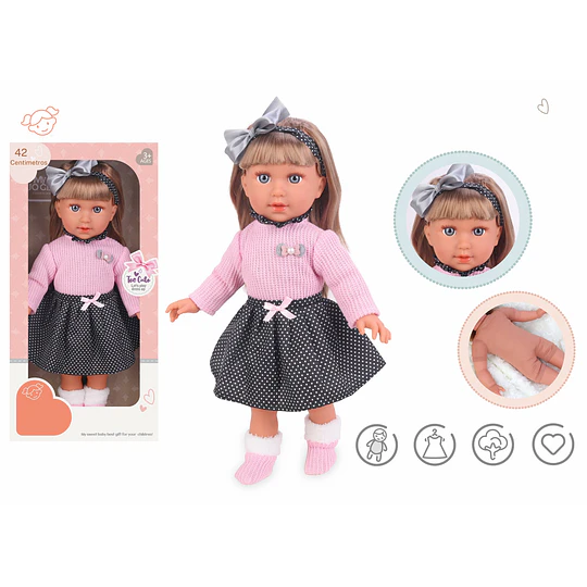 Muñeca De Apego Sofy Kidscool 40cm Suave Rosada Niños 3+ 