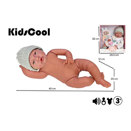 Muñeca Bebé Realista Kidscool 40cm 12 Sonidos de Apego Blanco   