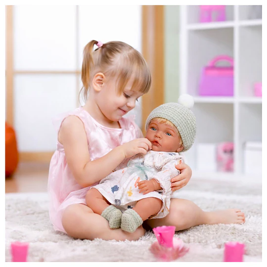 Muñeca Bebé Realista Kidscool 40cm 12 Sonidos de Apego Blanco   