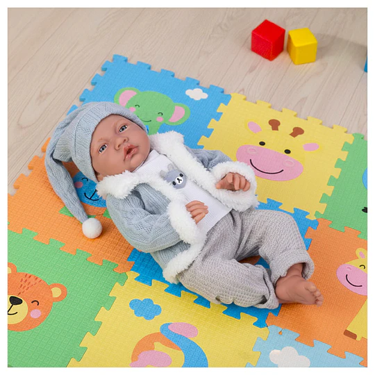 Muñeca Niño Bebé Realista Kidscool 40cm 12 Sonidos de Apego Celeste           