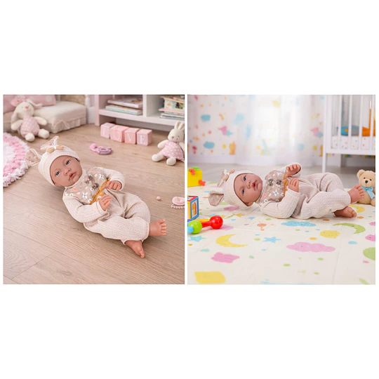 Muñeca Bebé Realista Kidscool 40cm 12 Sonidos de Apego Beige                     