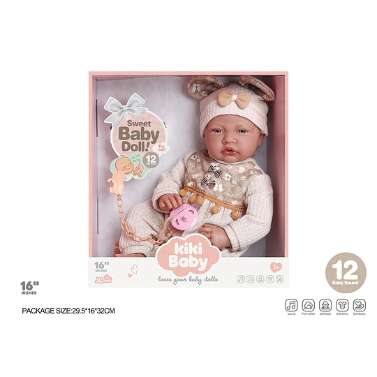 Muñeca Bebé Realista Kidscool 40cm 12 Sonidos de Apego Beige                     