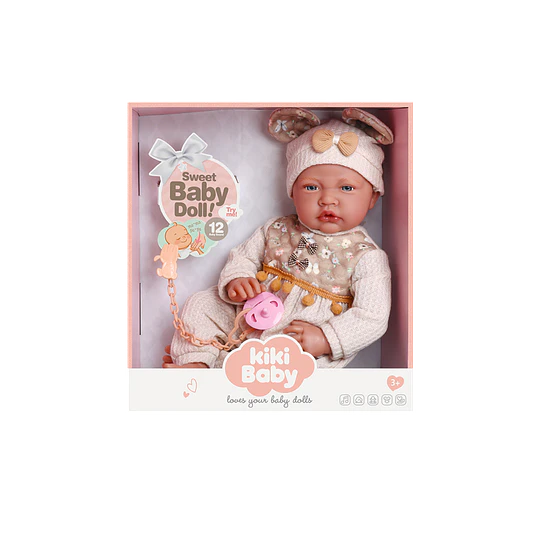 Muñeca Bebé Realista Kidscool 40cm 12 Sonidos de Apego Beige                     