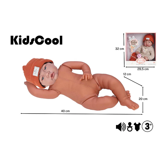 Muñeca Niño Bebé Realista Kidscool 40cm 12 Sonidos de Apego 