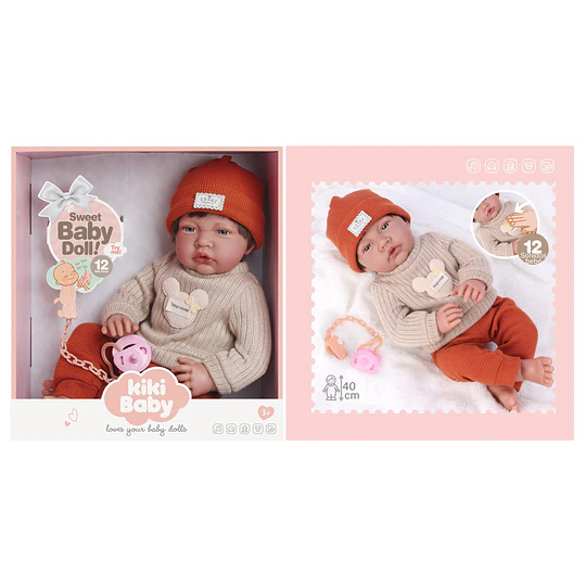 Muñeca Niño Bebé Realista Kidscool 40cm 12 Sonidos de Apego 
