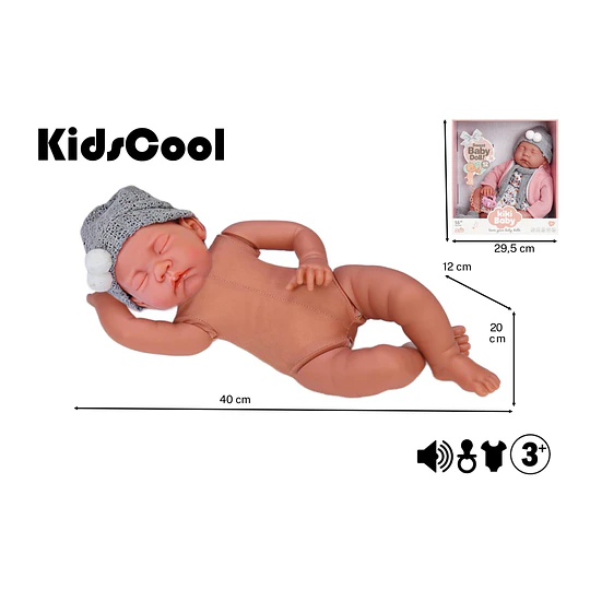 Muñeca Bebé Realista Kidscool 40cm 12 Sonidos de Apego Rosado