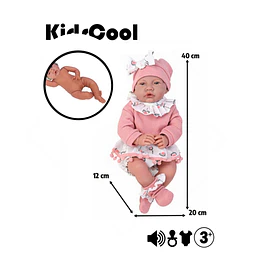 Muñeca Bebé Realista Kidscool 40cm 12 Sonidos de Apego Rosado