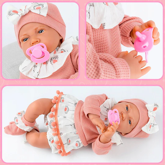 Muñeca Bebé Realista Kidscool 40cm 12 Sonidos de Apego Rosado