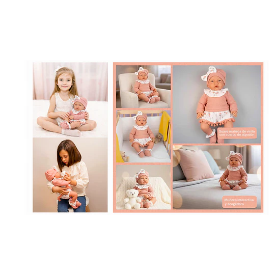 Muñeca Bebé Realista Kidscool 40cm 12 Sonidos de Apego Rosado