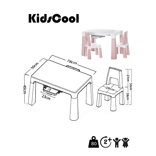 Set Mesa Infantil Kidscool con 2 Sillas y Cajones - Rosado